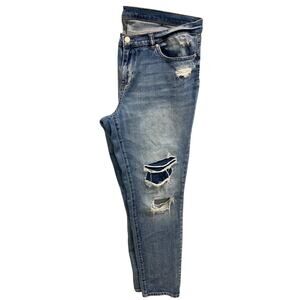 Size 14 NY&Co Womens Soho‎ Boyfriend Jeans Stretched Distressed Tapered